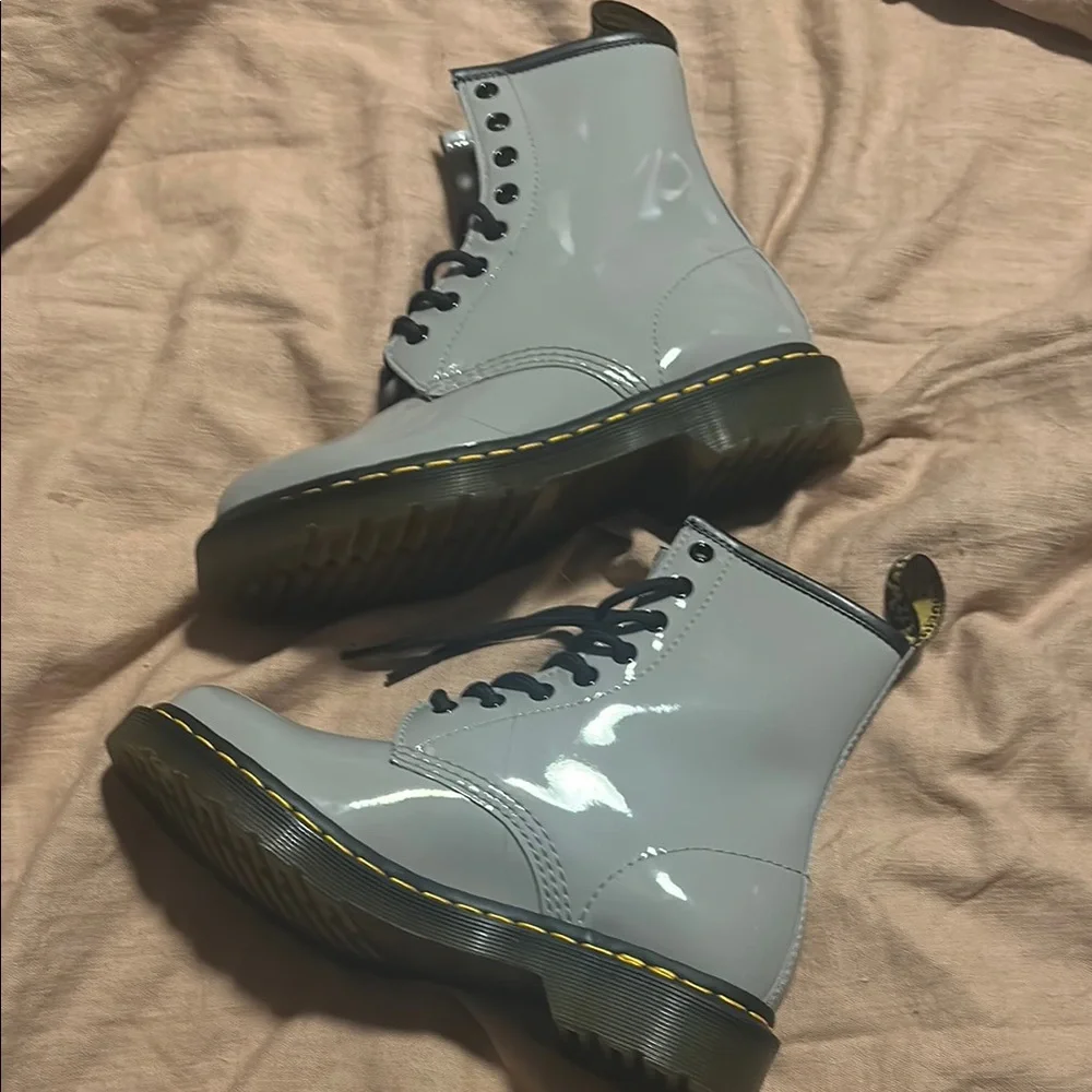 Dr. Martens Gray Combat Boots with Chunky Sole - Picture 4 of 7